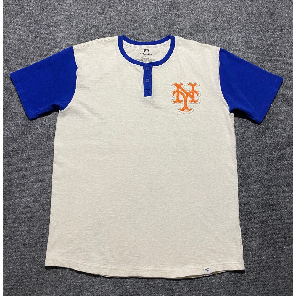 MLB Fanatics New York Mets Shirt Mens XL White Blue Henley Baseball Tee